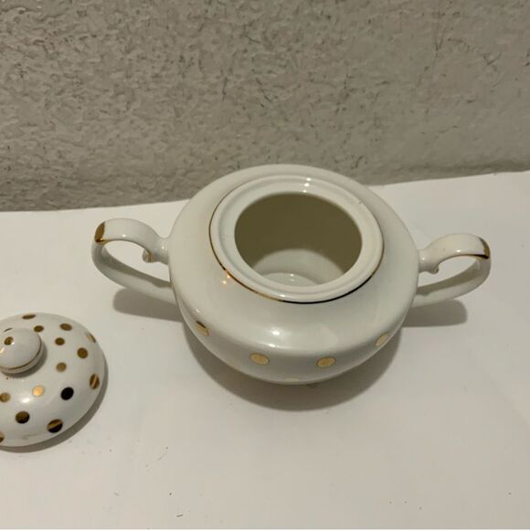 Grace s Teaware White with Large Gold Polka Dot Teapot with Lid G11 - Picture 3 of 8